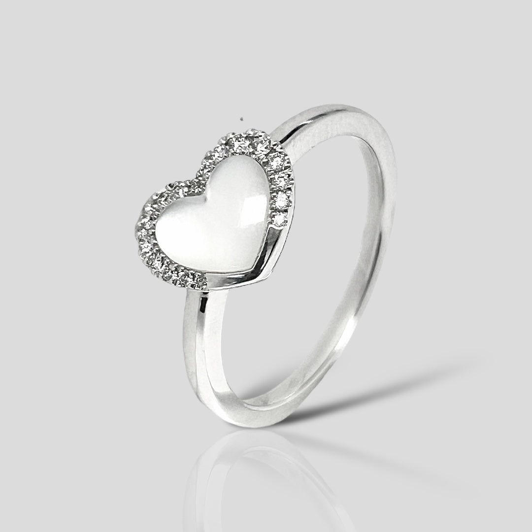 Anillo Oro Blanco 14K, diamantes y madreperla 370-XR6925