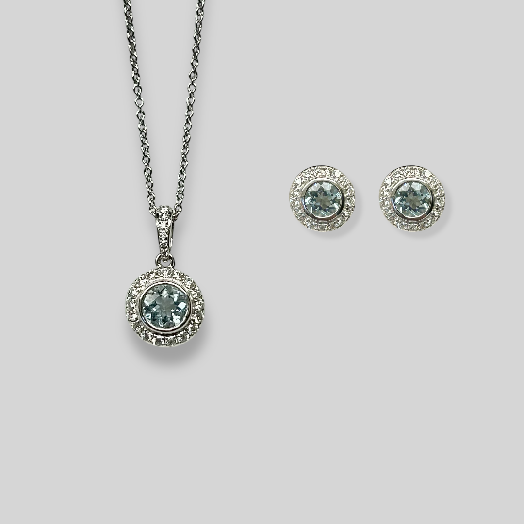 Juego 14K, brillantes y aguamarina. Ref: ASP20