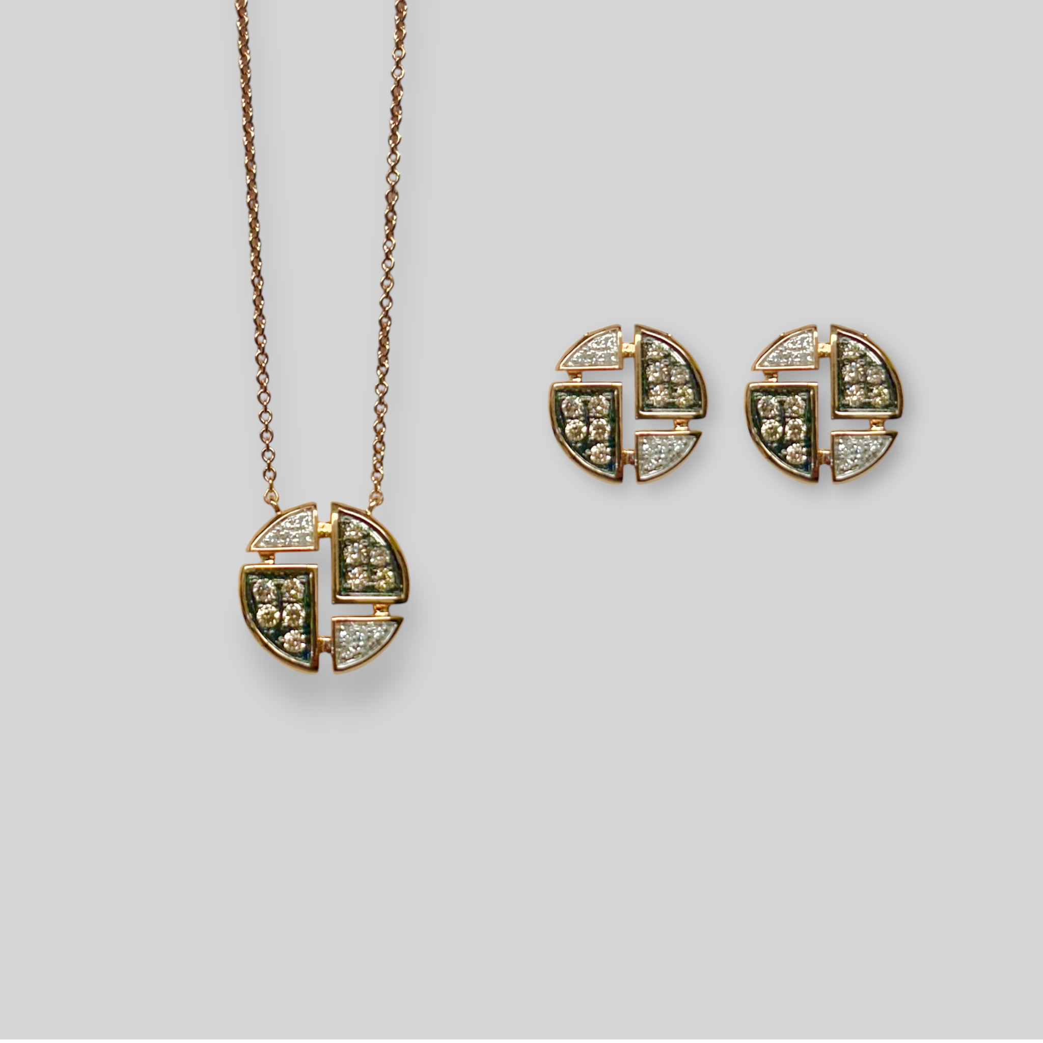 Juego 14K y diamantes café y blancos. Ref: ASP21