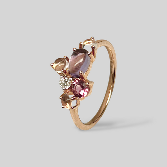 Anillo 14K, cuarzos y diamantes. Mod: LVR3085MC