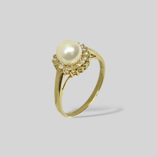 Anillo 14K, perla y diamantes. Mod:MLB-PER228